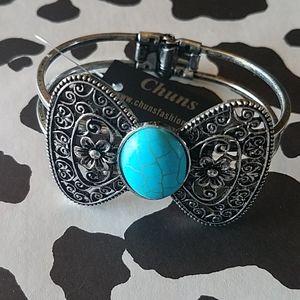 Silver & Turquoise Bow Shaped Bracelet